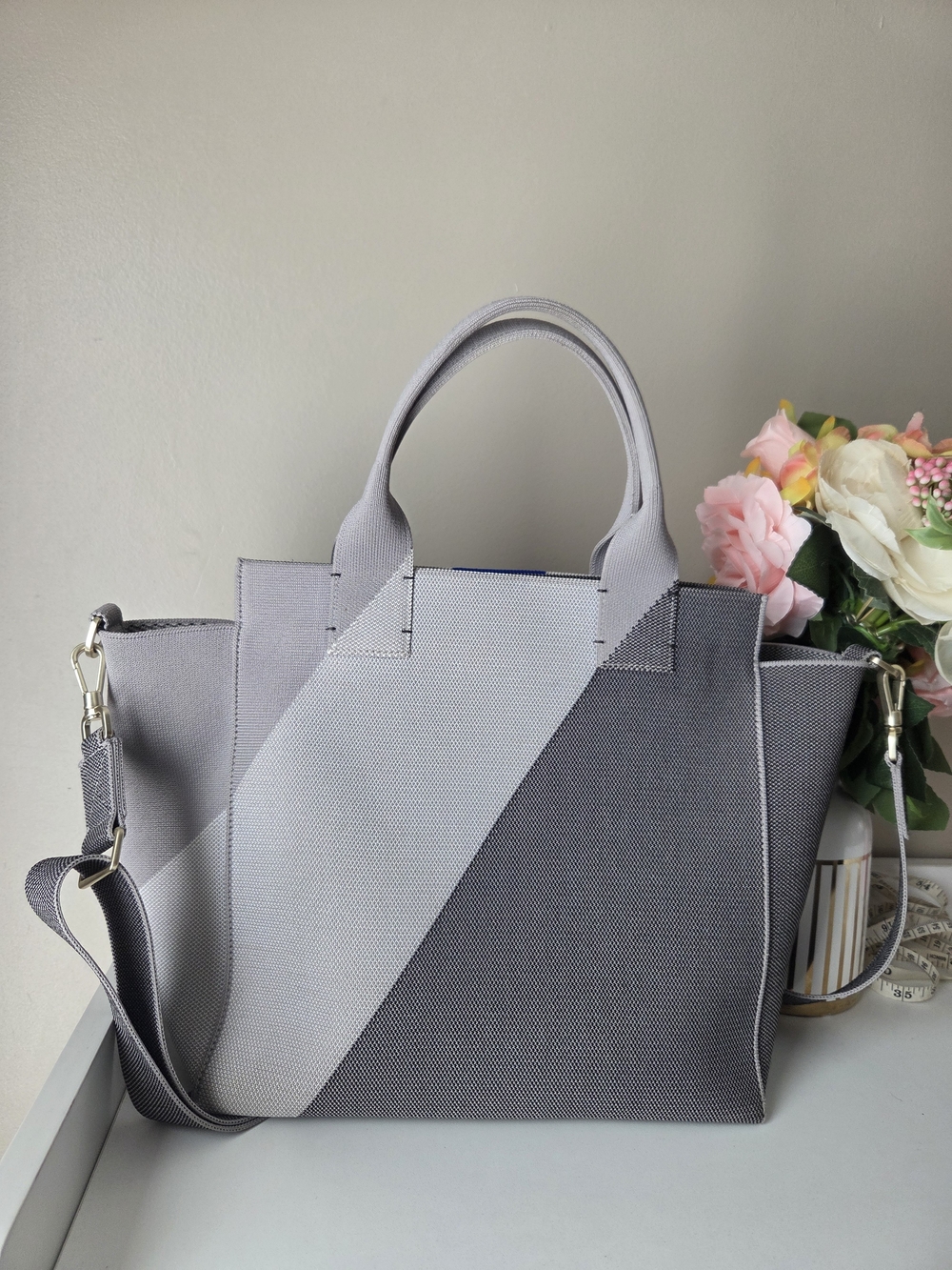 Rothy's  BagTwo-Tone Gray Tote with Diagonal Panel